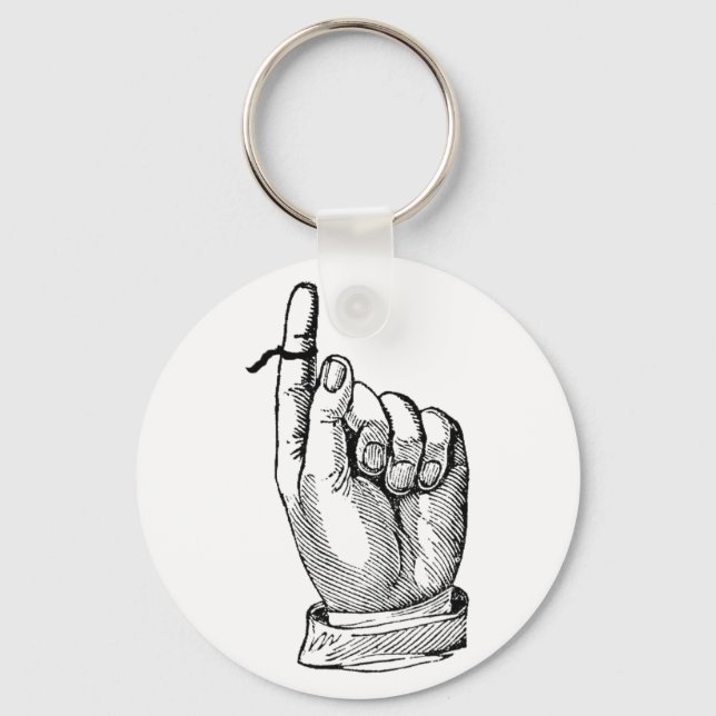 Whimsical Vintage Remember String on Finger Key Ring (Front)