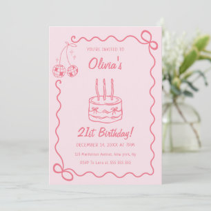 Whimsical Vintage Retro Pink Cake Birthday Party Invitation