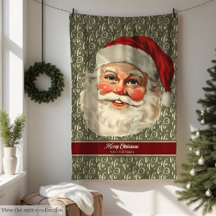 Whimsical Vintage Santa Claus Throw for Holidays Fleece Blanket