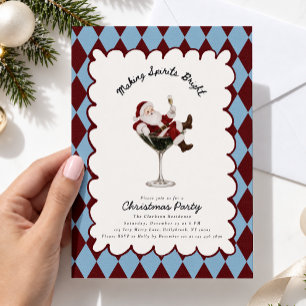 Whimsical Vintage Santa in a Martini Glass Party Invitation