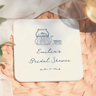 Whimsical Vintage Tea Party Bridal Shower Square Paper Coaster