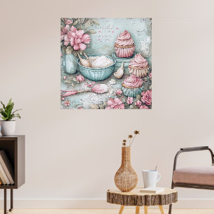 Whimsical Vintage Tea Party & Floral Roll Stickers Poster