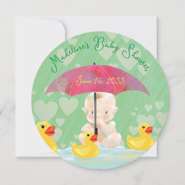 Whimsical Vintage Umbrella Round Baby Shower Invitation (Front)