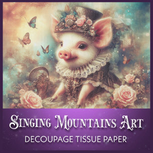 Whimsical Vintage Victorian Pig Decoupage Tissue Paper