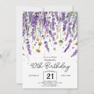 Whimsical Vintage Wildflowers 40th birthday Invitation