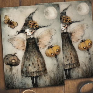 Whimsical Vintage Witch and Pumpkins Decoupage  Tissue Paper