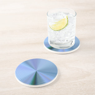 Whimsical Vinyl Record Art in Blue and Green Hues Coaster