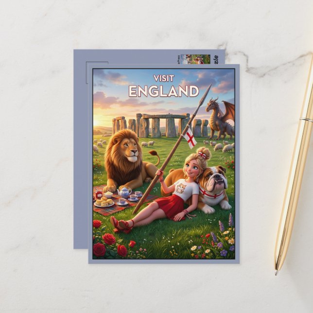 Whimsical Visit England Postcard (Front/Back In Situ)
