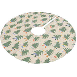 Whimsical Walking Christmas Trees Pattern Brushed Polyester Tree Skirt