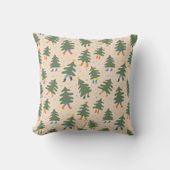 Whimsical Walking Christmas Trees Pattern Cushion (Front)