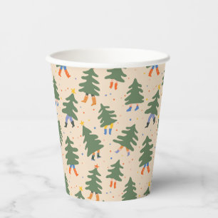 Whimsical Walking Christmas Trees Pattern Paper Cups