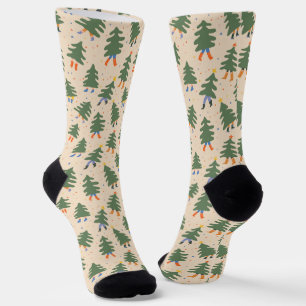 Whimsical Walking Christmas Trees Pattern Socks