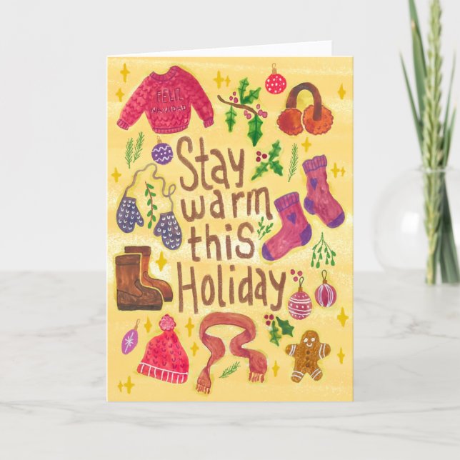 Whimsical Warm Cozy Season Hand Painted Cute Holiday Card (Front)