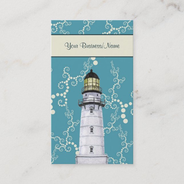 Whimsical Water Lighthouse Nautical Business Card (Front)