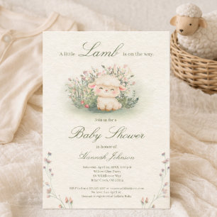 Whimsical Watercolor A Little Lamb Baby Shower Invitation