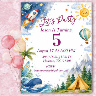 Whimsical Watercolor Adventure Birthday Party Invitation