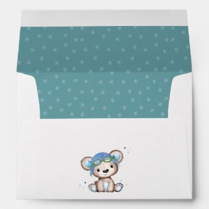 Whimsical Watercolor Aeroplane Pilot Teddy Bear Envelope