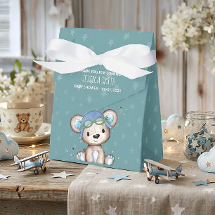 Whimsical Watercolor Aeroplane Pilot Teddy Bear Favour Box