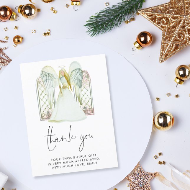 Whimsical Watercolor Angel White Script Thank You Postcard (Creator Uploaded)