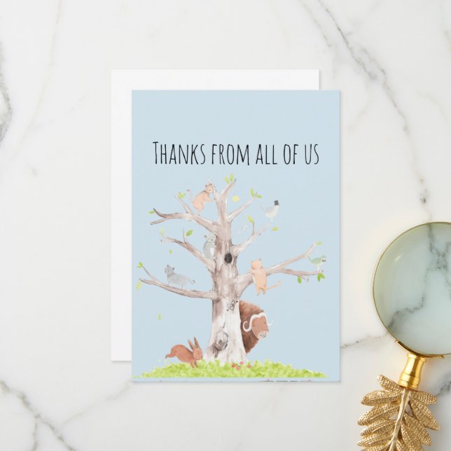 Whimsical Watercolor Animals Thank You Card (Front/Back In Situ)