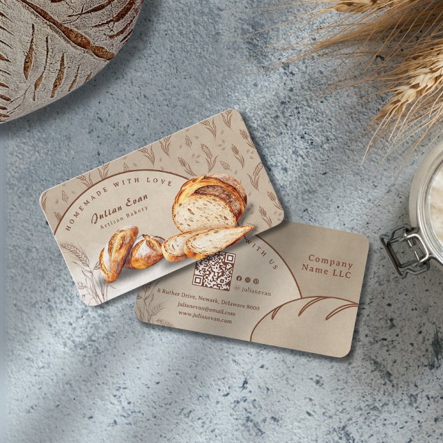 Whimsical Watercolor Artisan Bakery Homemade Bread Business Card (Whimsical Watercolor Artisan Bakery Homemade Bread Business Card )