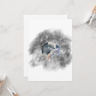 Whimsical Watercolor Astronaut Moon Greeting Card