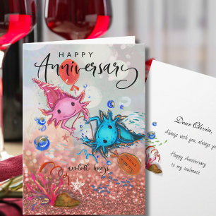 Whimsical Watercolor Axolotl Cute Anniversary Card