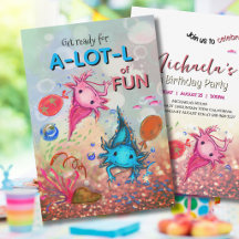 Whimsical Watercolor Axolotl Girl Birthday