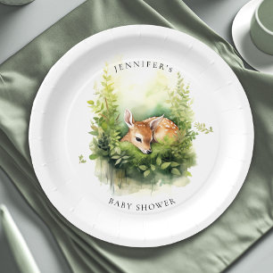 Whimsical Watercolor Baby Deer Baby Shower  Paper Plate