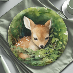 Whimsical Watercolor Baby Deer Baby Shower  Paper Plate