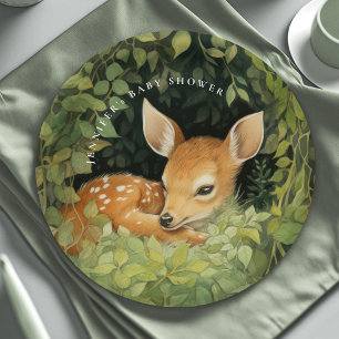 Whimsical Watercolor Baby Deer Baby Shower  Paper Plate