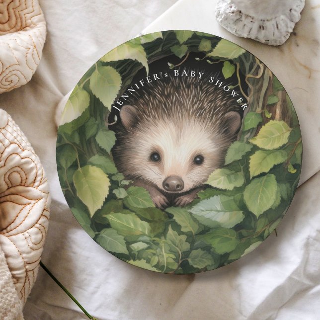Whimsical Watercolor Baby Hedgehog Baby Shower  Paper Plate (Creator Uploaded)