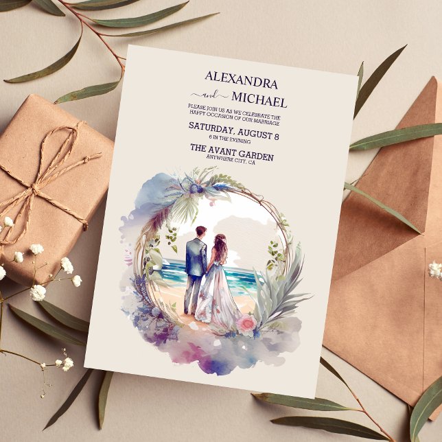 Whimsical Watercolor Beach Destination Wedding Invitation (Creator Uploaded)