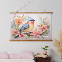 Whimsical Watercolor Bird Floral Art 