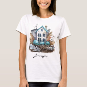 Whimsical Watercolor Birds Nest Fairytale House T-Shirt