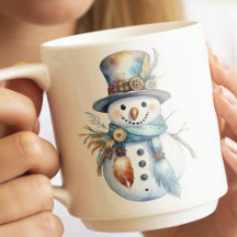 Whimsical Watercolor Boho Snowman Christmas 