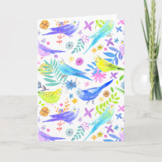 Whimsical Watercolor Budgie Parakeets Card