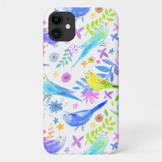 Whimsical Watercolor Budgie Parakeets Case-Mate iPhone Case (Back)