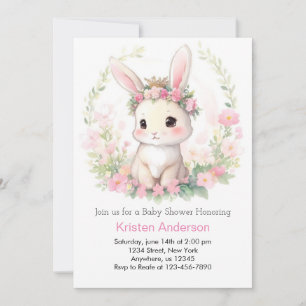 Whimsical Watercolor Bunny Girl Baby Shower Invitation