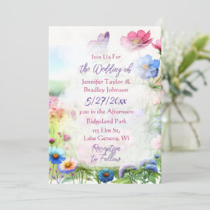 Whimsical Watercolor Butterflies Floral Wedding Invitation