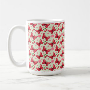 Whimsical Watercolor Butterfly and Cherry Pattern Coffee Mug