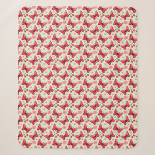 Whimsical Watercolor Butterfly and Cherry Pattern Sherpa Blanket