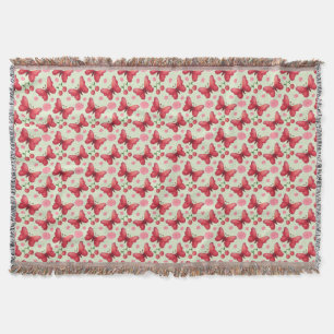 Whimsical Watercolor Butterfly and Cherry Pattern Throw Blanket