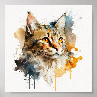 Whimsical Watercolor Cat Mural Poster
