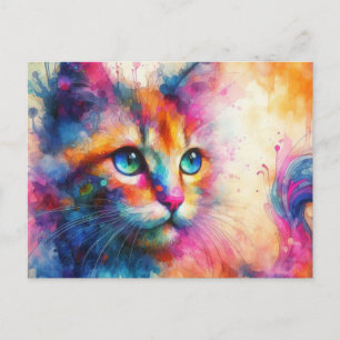 Whimsical Watercolor Cat Portrait   Postcard