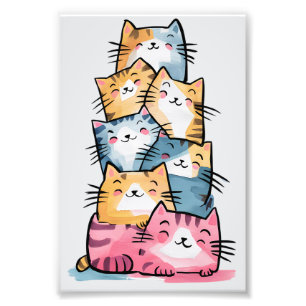 Whimsical Watercolor Cats Modern Photo Print