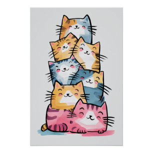 Whimsical Watercolor Cats Modern Poster