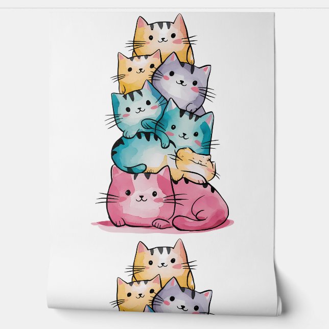 Whimsical Watercolor Cats Wall Art - Modern Feline (Unrolling)