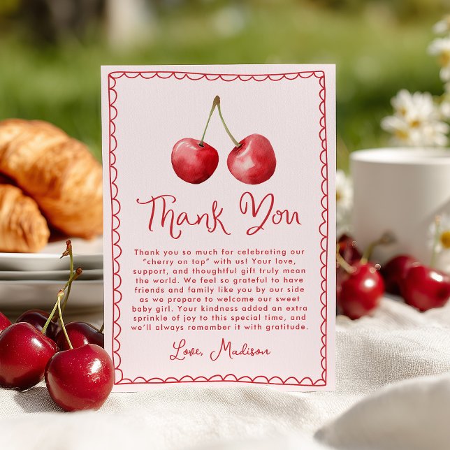 Whimsical Watercolor Cherry Baby Shower Thank You Card (Creator Uploaded)