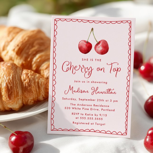 Whimsical Watercolor Cherry on Top Baby Shower Invitation (Creator Uploaded)